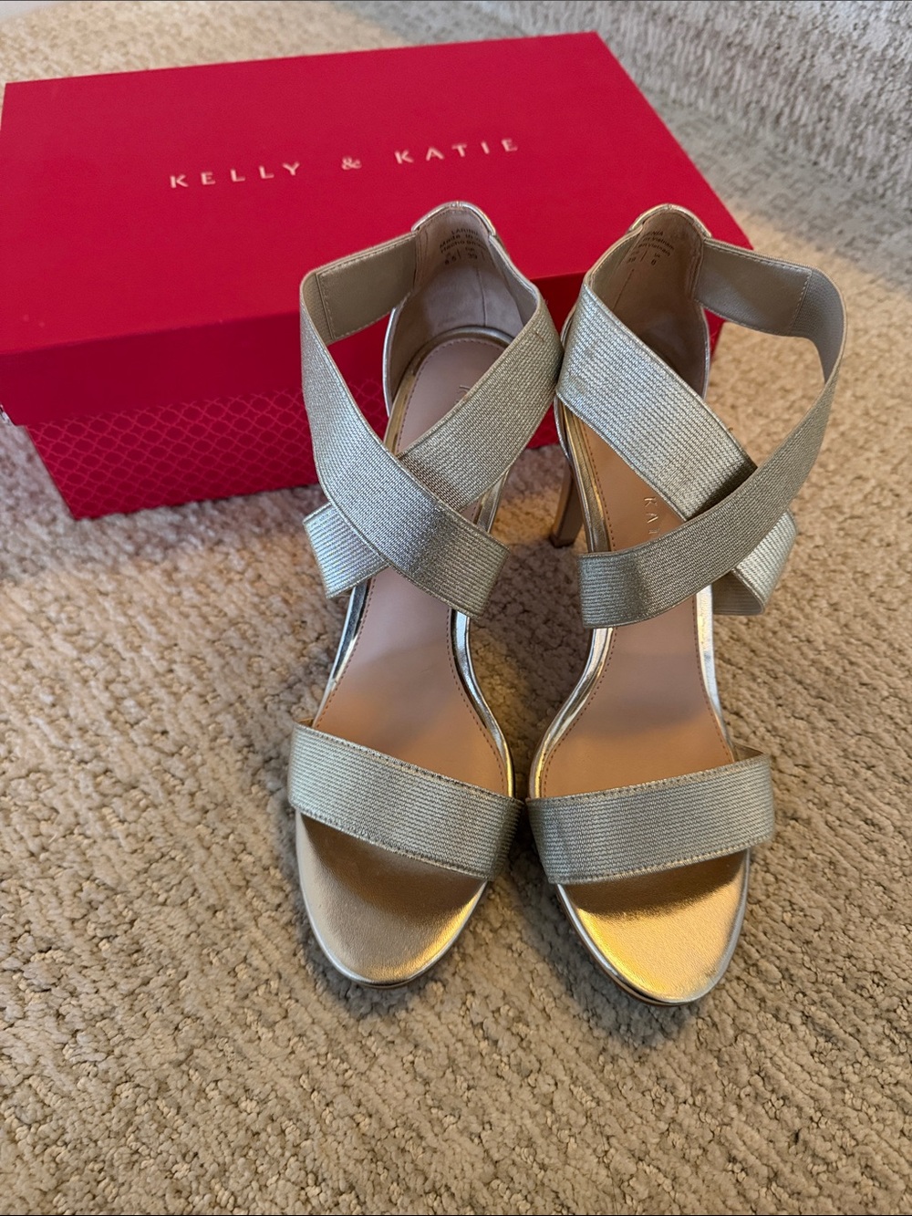 Kelly & Katie Metallic Gold Crisscross Elastic Strap Heels